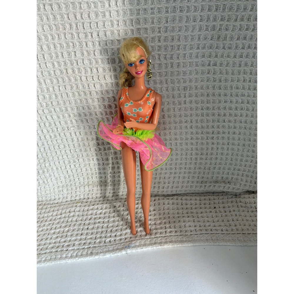 Vintage Kids Mattel Barbie Doll 11.5in Orange Pink Neon Roxy Outfit